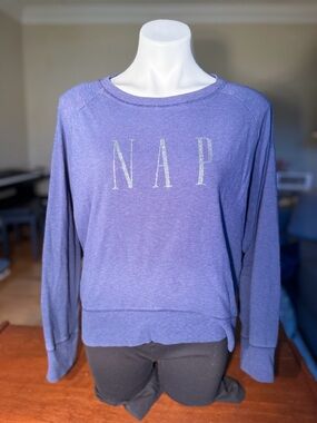 GAP‎ cozy casual lounge fleece sweatshirt navy blue NAP graphic Love by GAP- GUC